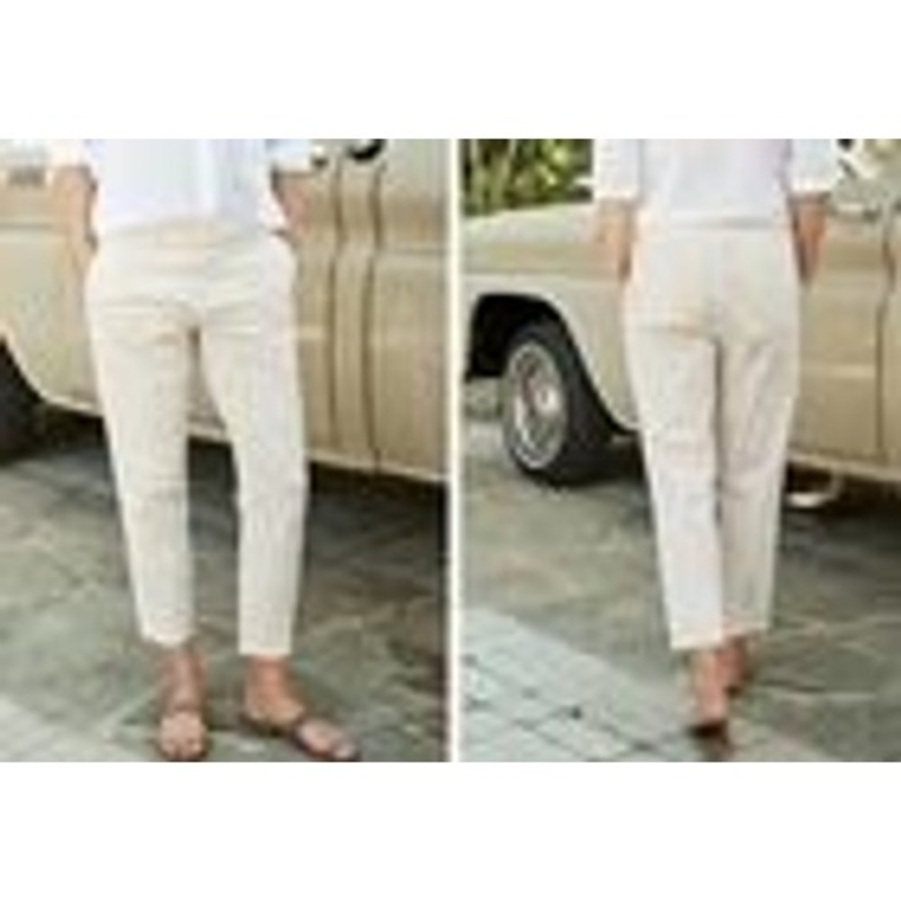 Frank & Eileen Wicklow Italian Cotton Chino Pants Tan Khaki Raw Hem Womens 6